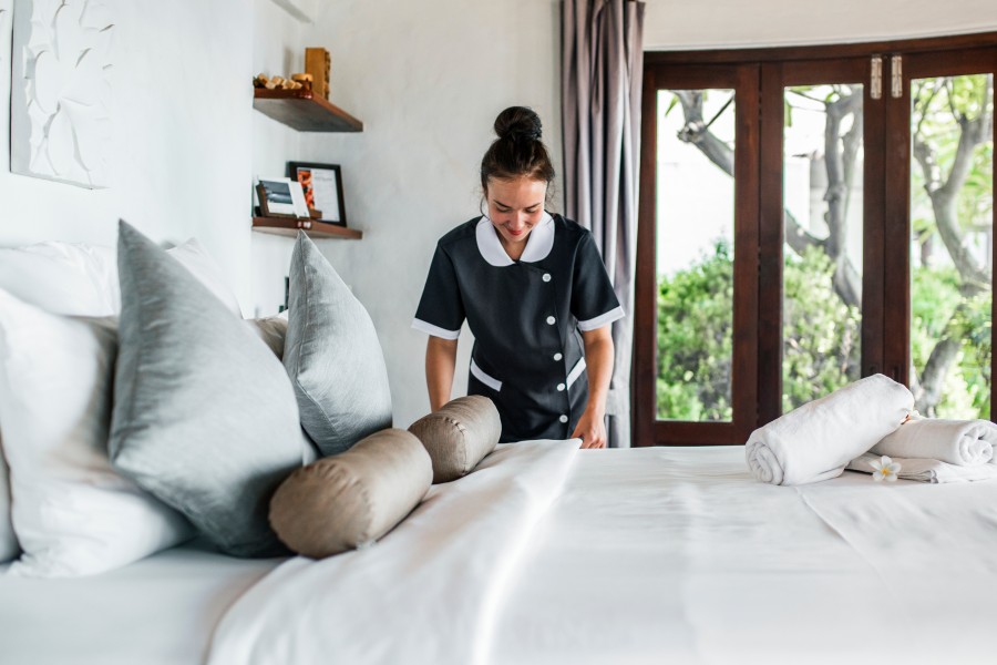 Hotel Housekeeping Making a Bed