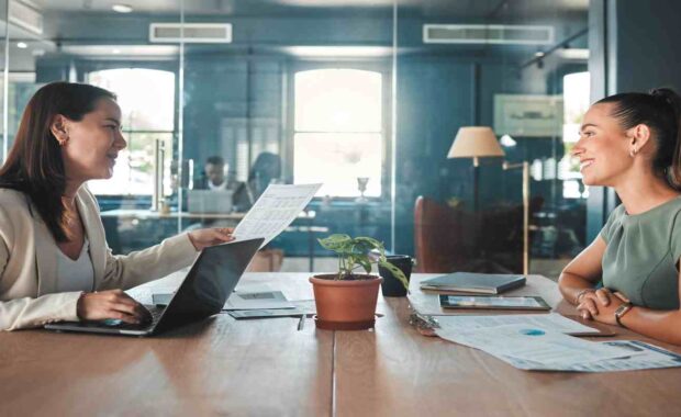 Direct Hire Services HR Manager Taking Interview of A Woman