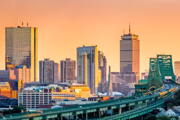Boston City Skyline At Sunset