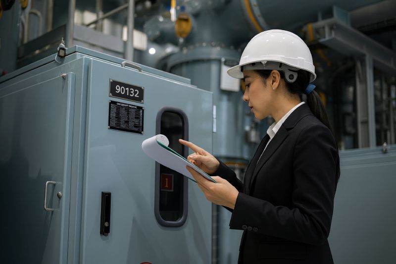 Female Fire Watch Personnel Member Checking Safety Requirements