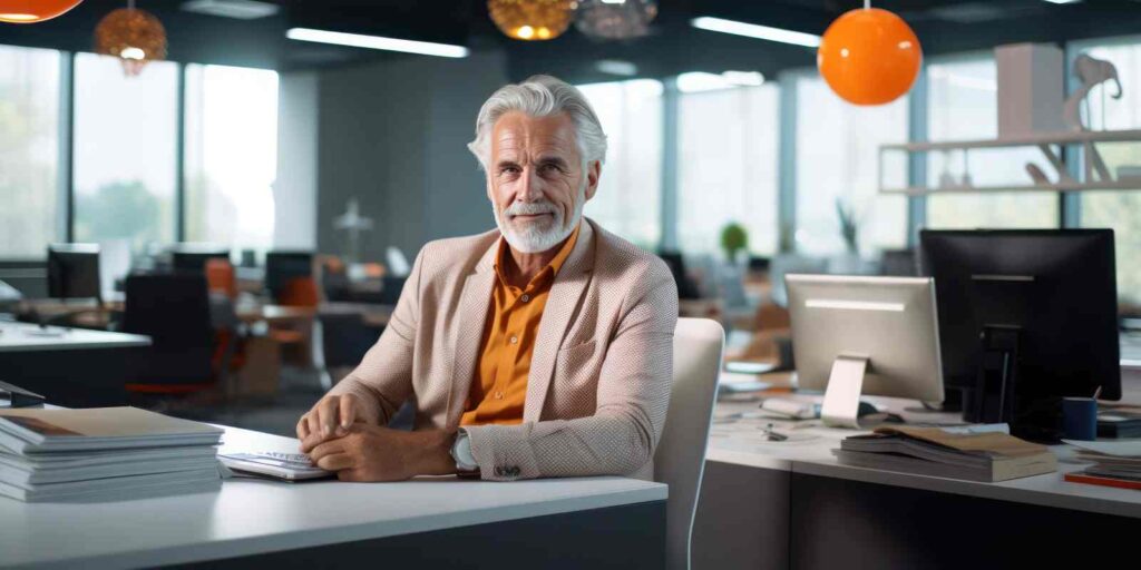 Senior Man Employee at His Office Desk