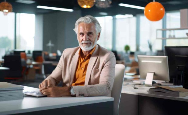 Senior Man Employee at His Office Desk