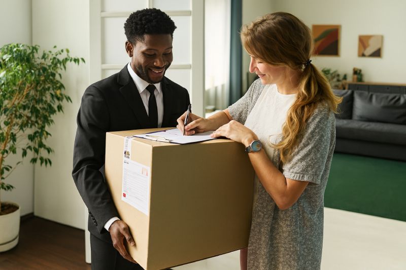 An NVT Package Room Support Personnel Professional Handing Package To Woman