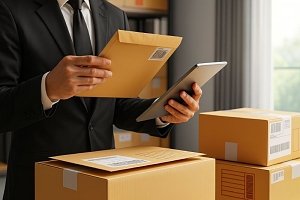 building package support room manager reviewing tenant mail