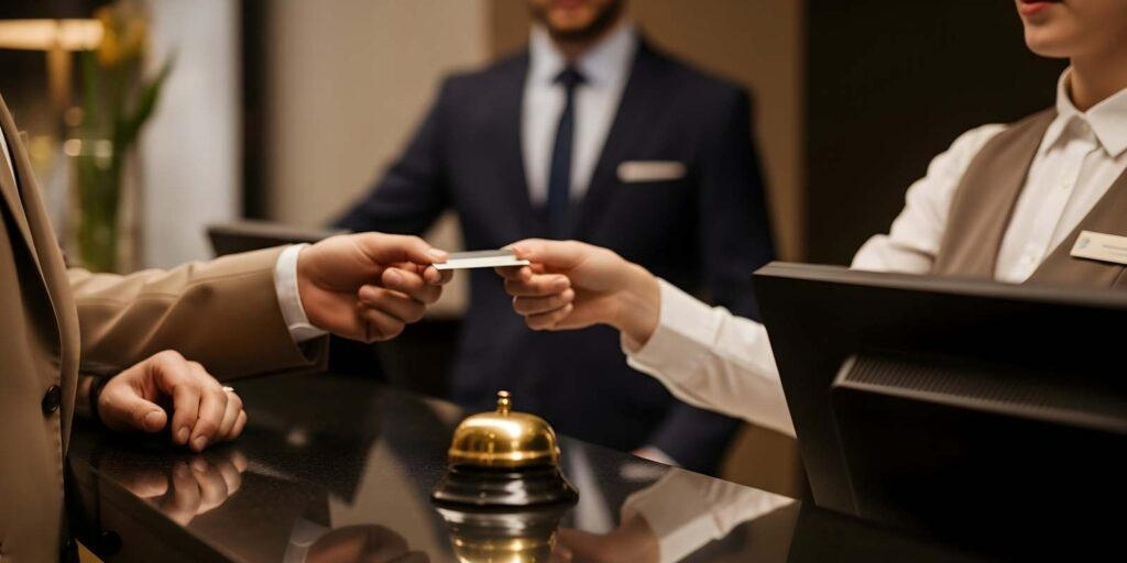 Hotel Concierge Handing Over Key Card to A Guest