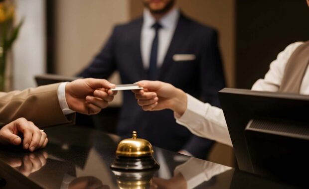 Hotel Concierge Handing Over Key Card to A Guest