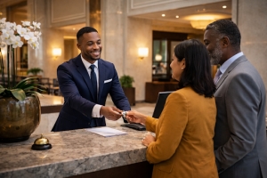 Hotel Concierge Providing Keys to Guests