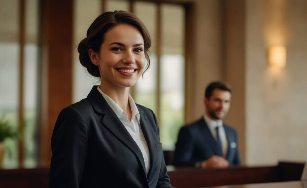 Happy Concierge Personnel with Management Expertise