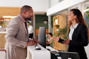 Hotel Concierge Carefully Handling Angry Guest