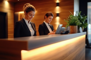 Professional Female Concierge Working on Front Desk