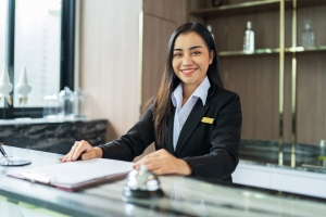 Friendly and Welcoming Concierge at Residential Building Reception Counter