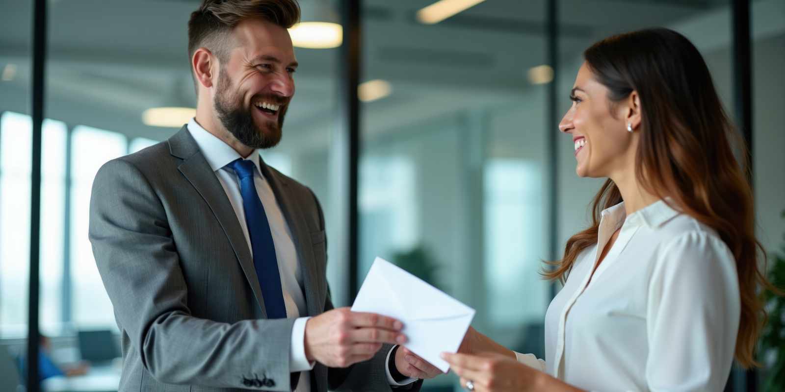 Owner Giving Compensation Check in Envelope to Property Manager