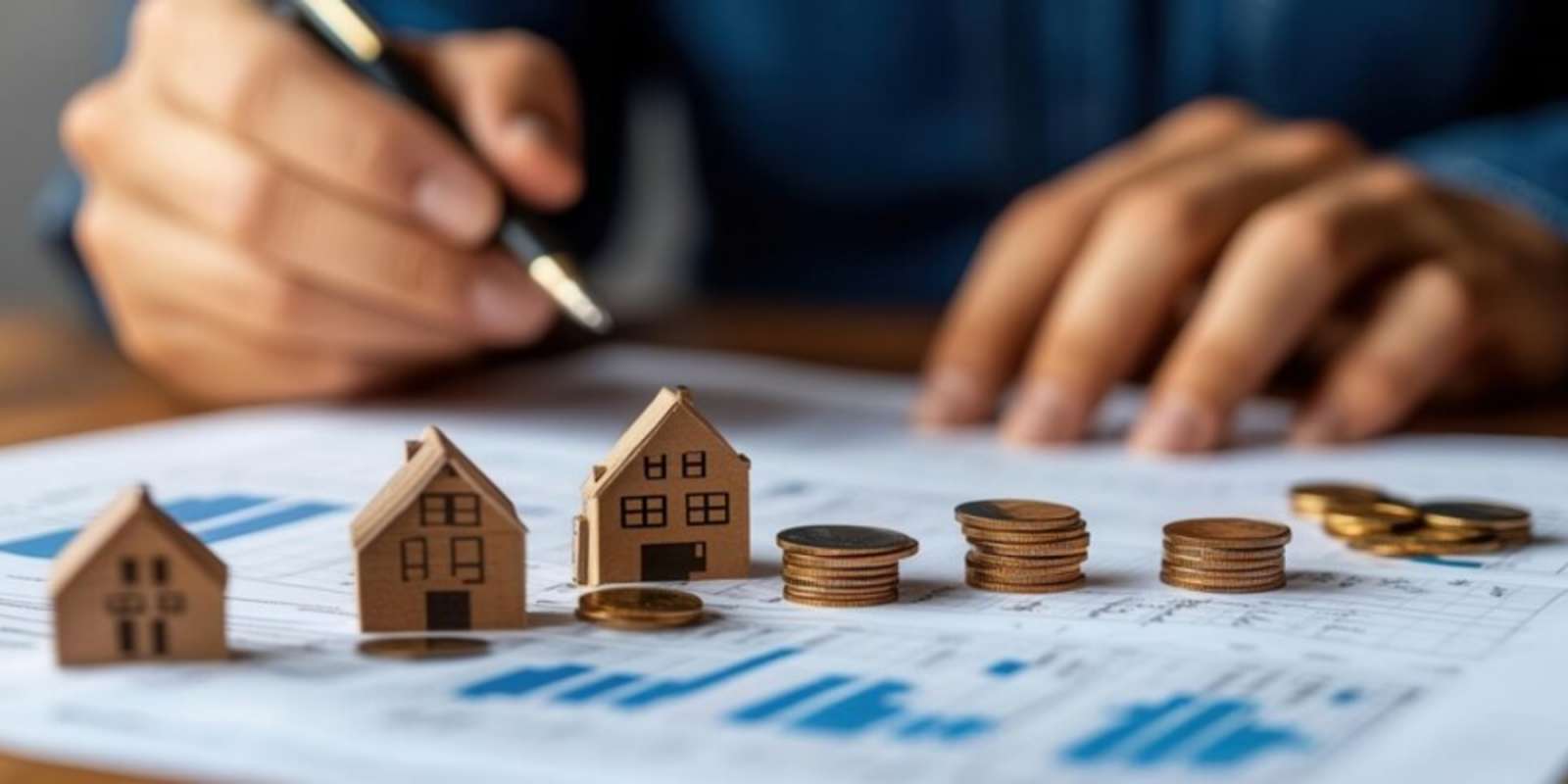 Owner Reviewing Property Management Turnover Charts with Coins Over Them