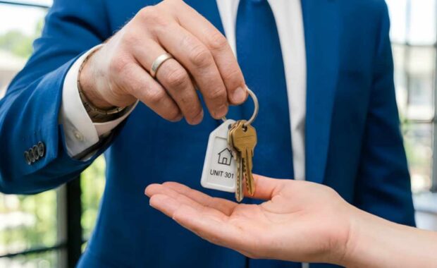 Residential Property Manager Giving House Keys to Client